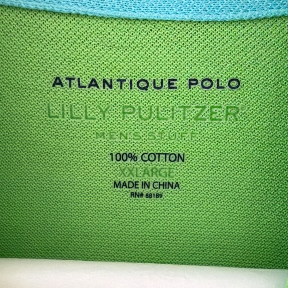 Lilly Pulitzer Atlantique Polo Men XXL Lime Green Cotton Pique Short Sleeve - Picture 3 of 9